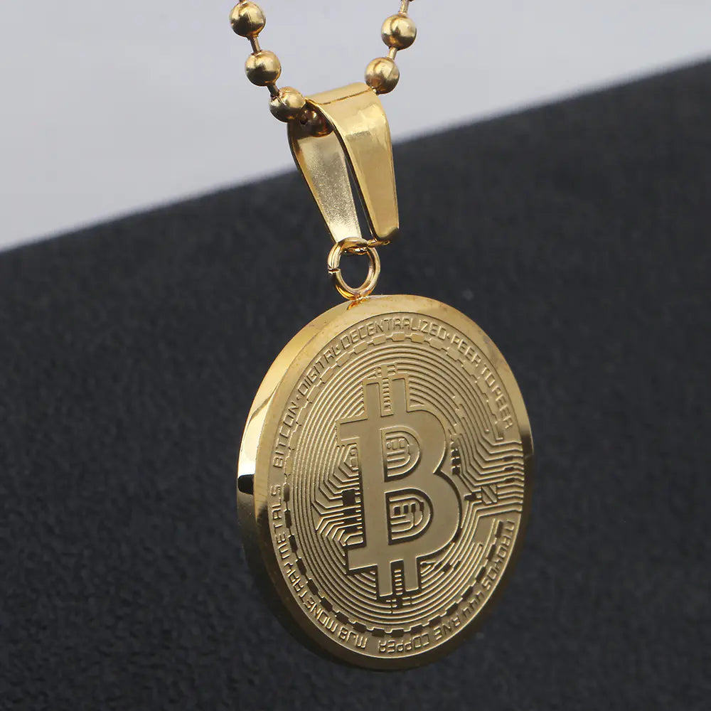 Titanium Steel Bitcoin Pendant and Necklace