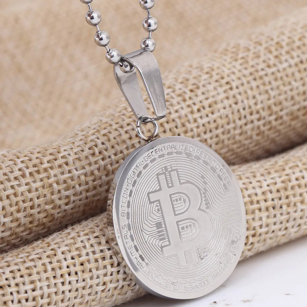 Titanium Steel Bitcoin Pendant and Necklace