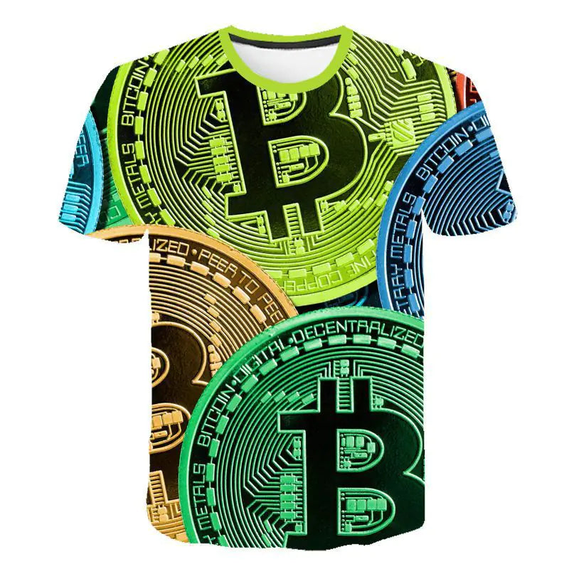 Men's 3D Bitcoin Print Short Sleeve T-Shirt