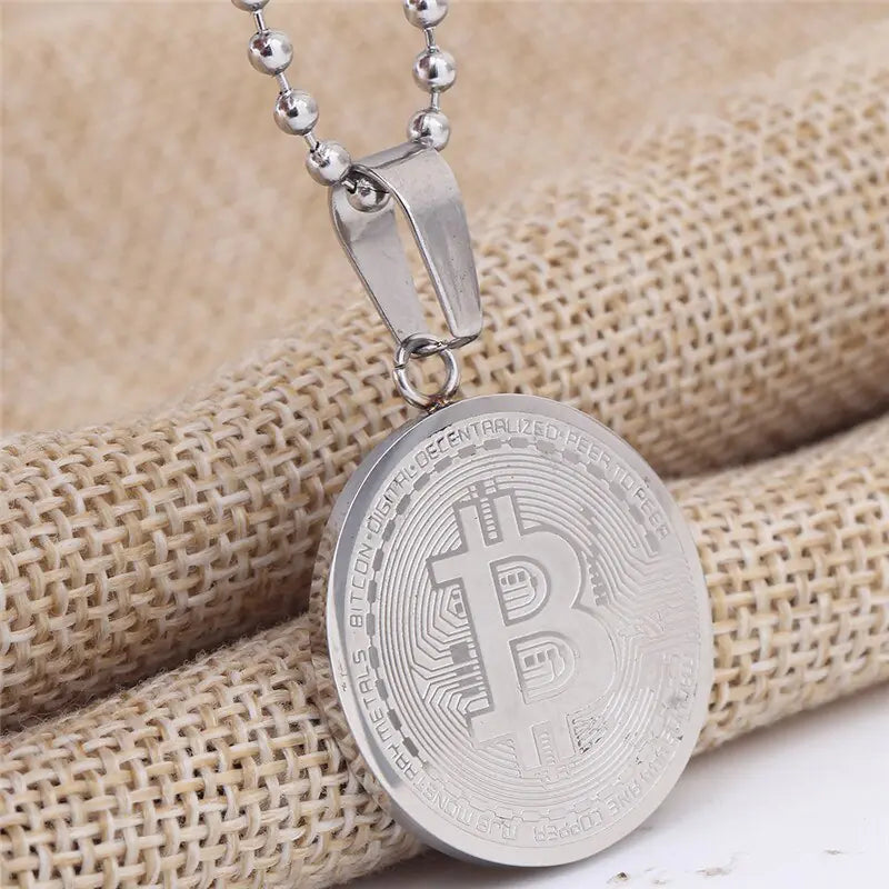 Titanium Steel Bitcoin Pendant and Necklace