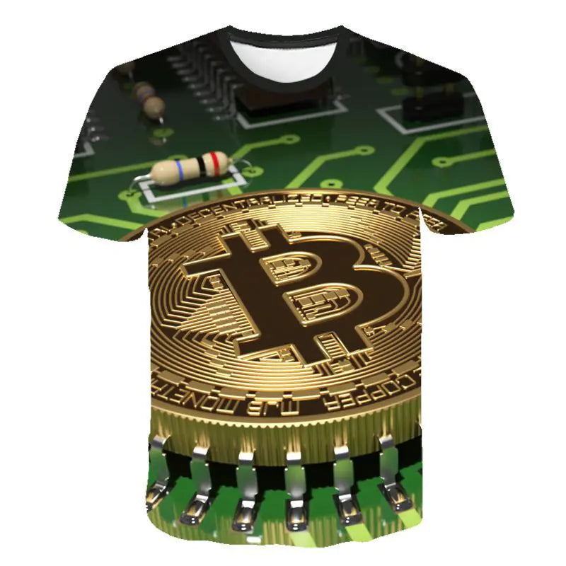 Men's 3D Bitcoin Print Short Sleeve T-Shirt