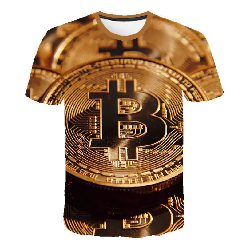 Men's 3D Bitcoin Print Short Sleeve T-Shirt