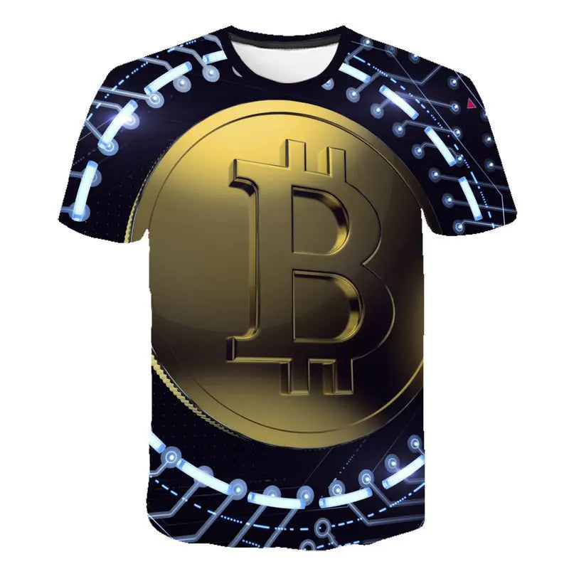 Men's 3D Bitcoin Print Short Sleeve T-Shirt