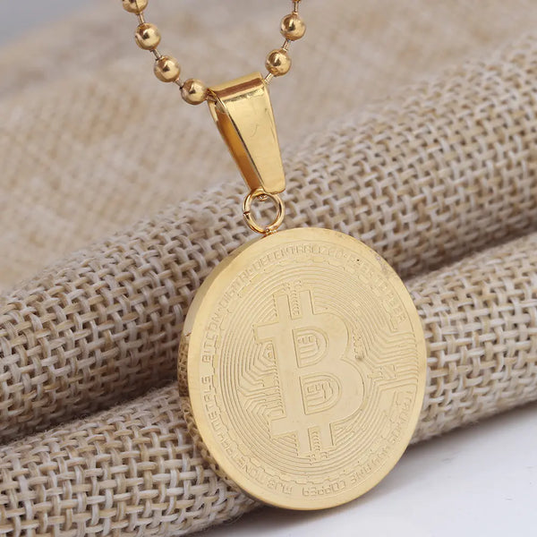 Titanium Steel Bitcoin Pendant and Necklace