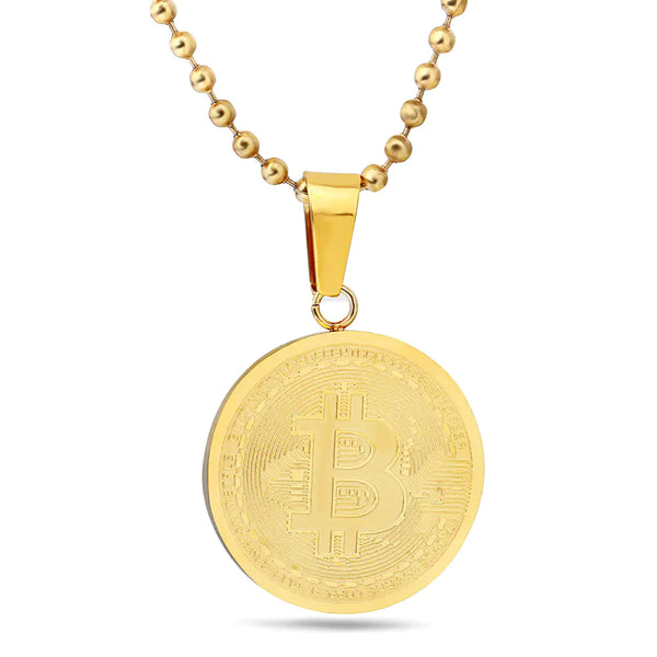 Titanium Steel Bitcoin Pendant and Necklace